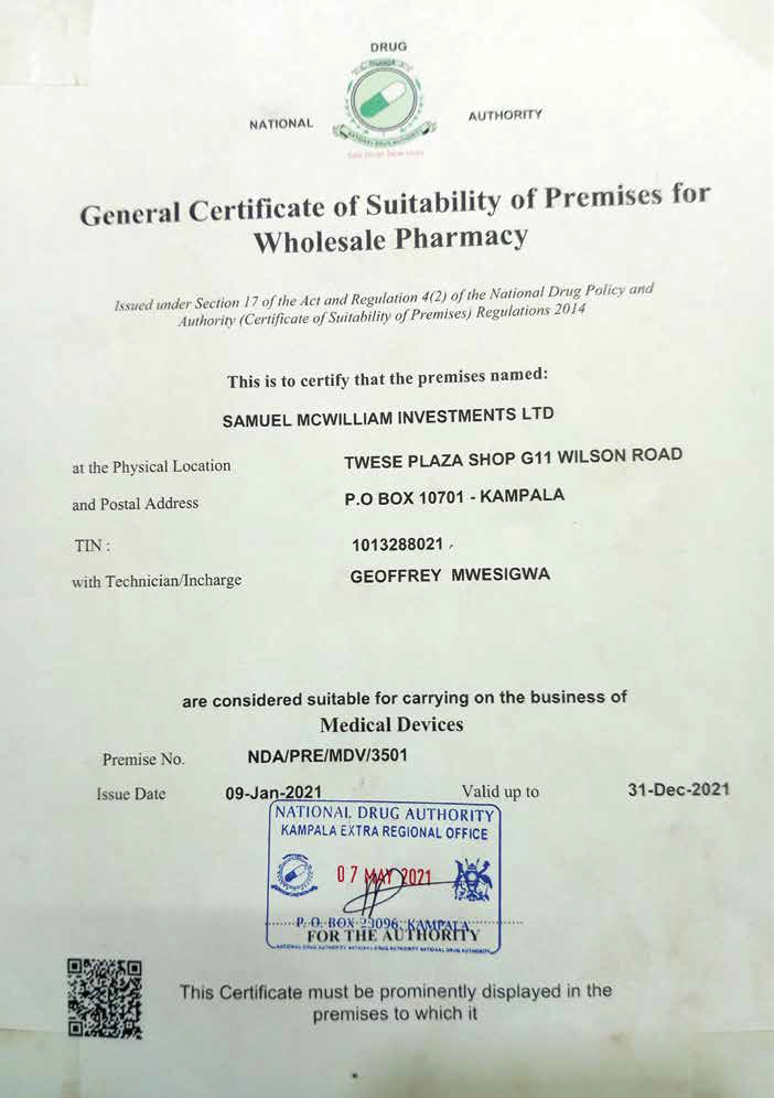 Samuel McWilliam Investments certificate 1