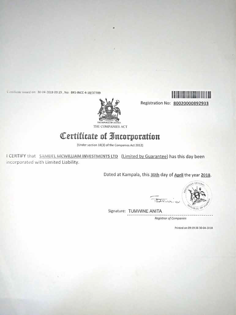 Samuel McWilliam Investments certificate 2