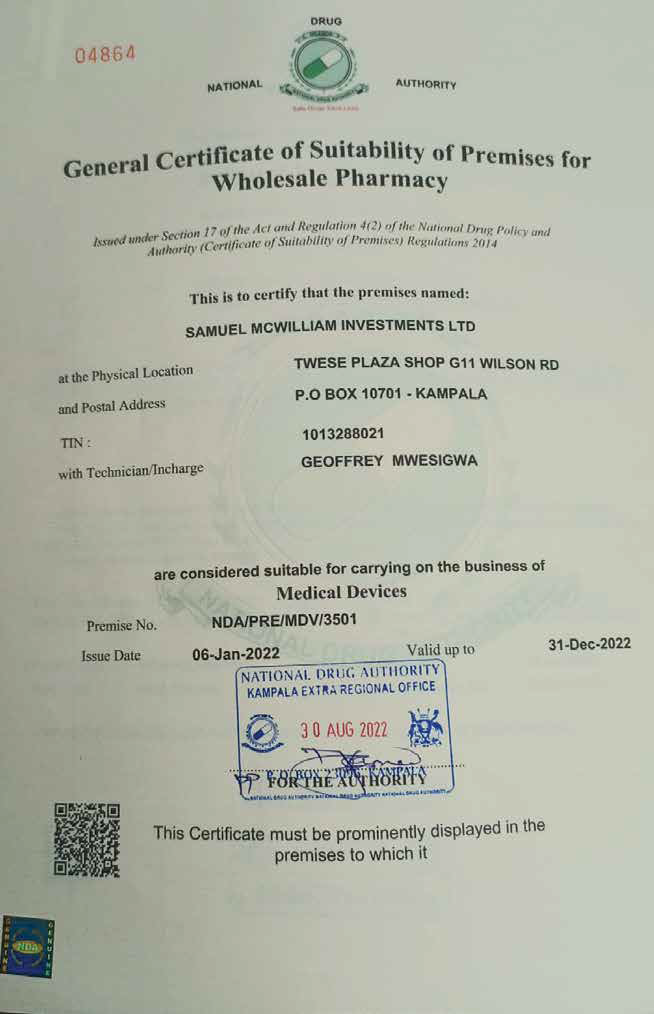 Samuel McWilliam Investments certificate 4